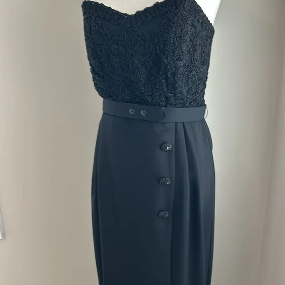 Vintage Kenar Dress Formal Sleeveless Black Maxi Crocheted Dress - Picture 6 of 15